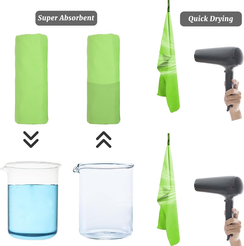Rainleaf 2 Pack Microfiber Quick Dry Travel Towel, Super Absorbent Ultra Compact Lightweight Camping Towel for Gym, Hiking, Pool, Yoga - Green - Image 4